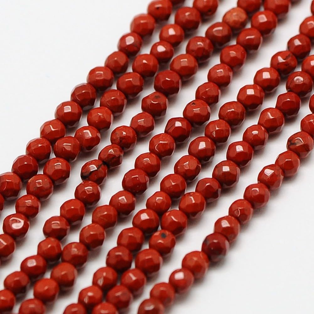 Airssory 130 Pcs 3mm Natural Red Jasper Bead Strands Faceted Round Small Loose Crystal Gemstone Bead Spacer for Jewelry Necklace Bracelet Charms