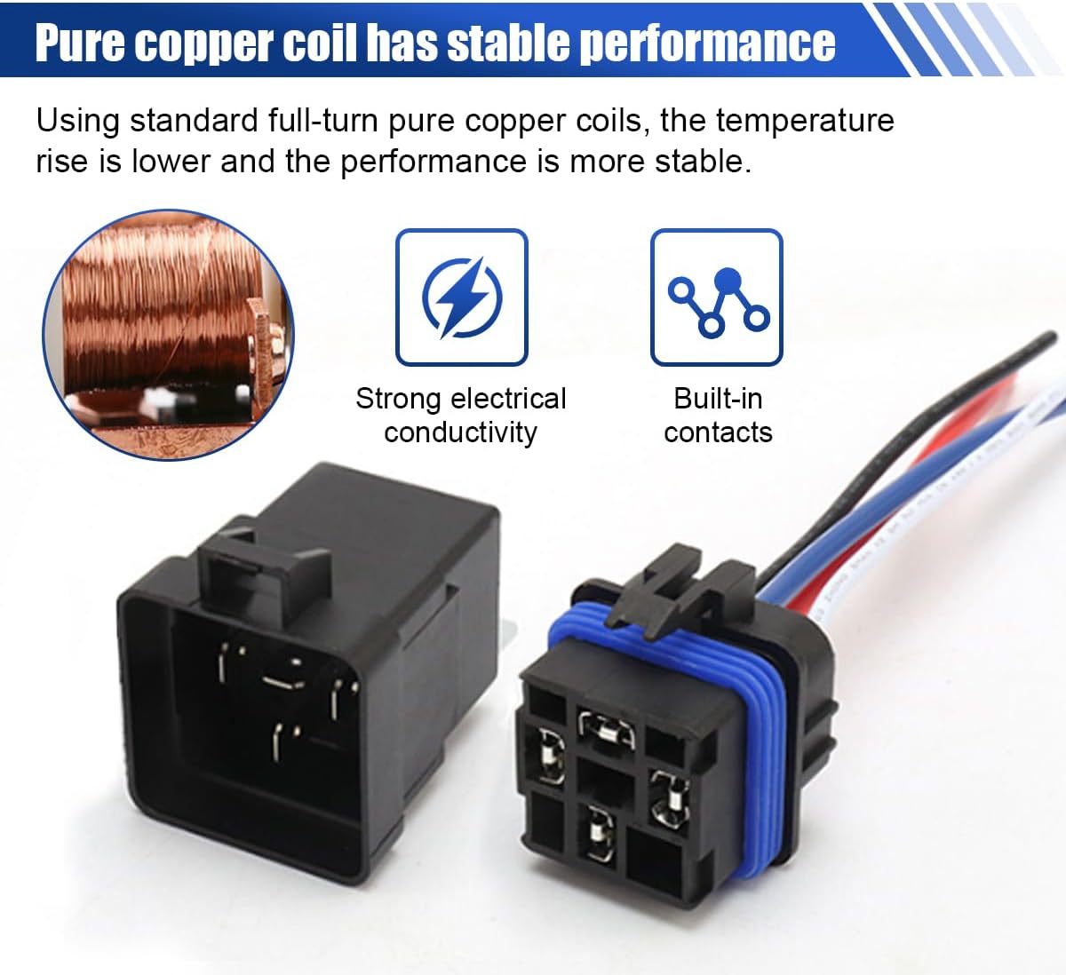 4 Pin 40/30 AMP 12V DC Car Relay Kit, Waterproof Tinned Copper Wires, Heavy Duty 12 AWG SPDT Car Relay with Harness Socket, Automotive Relay for Car Fan Boat Truck Motorcycle (1PCS)