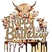 Highland Cow Happy Birthday Cake Topper Highland Cow Birthday Party Supplies Brown Glitter Highland Cow Cake Decorations for Western Cowboy Theme Birthday Party Highland Cow Baby Shower Supplies
