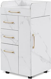 BarberPub Salon Trolley Cart, Hair Styling Rolling Cart with 2 Lockable Wheels, Barber Organizer with 3 Drawers, 2 Cabinets and 3 Tool Holders, Beauty Storage Utility Trolley DC2053 (White)