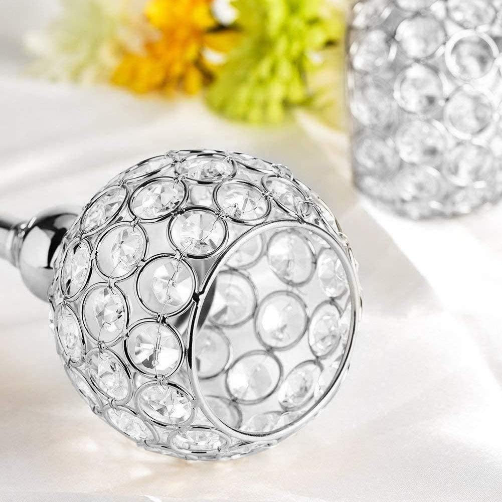 GOTOTOP Crystal Candle Holders, Pillar Candlestick,Coffee Table Decorative Centerpieces for Living Room,Dinning Room Christmas Decoration, Table Decoration,Wedding Gifts(Silver)