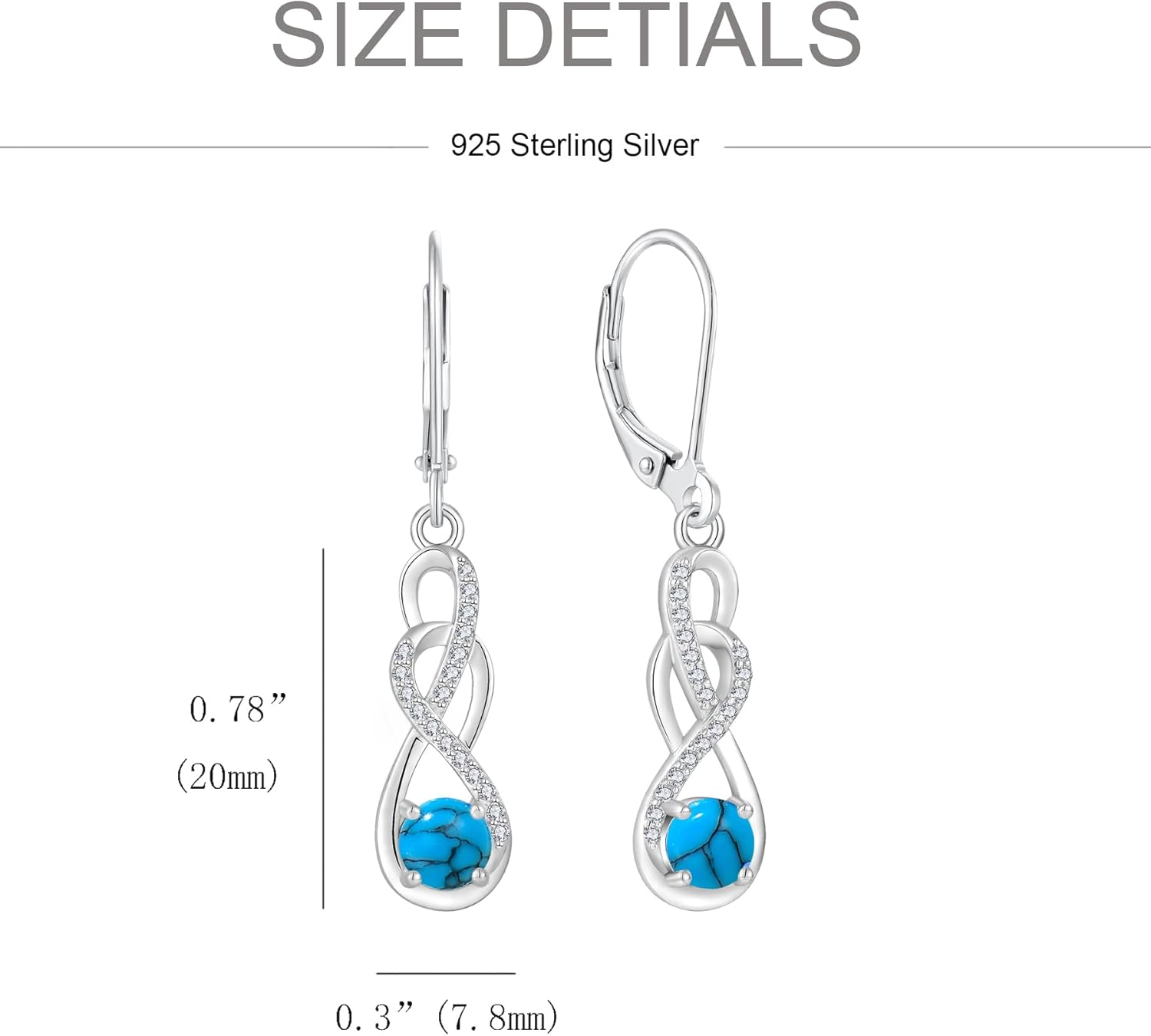 Turquoise Earrings 925 Sterling Silver Leverback Drop Dangle Earrings 5A Cubic Zirconia Jewelry for Women - Image 3