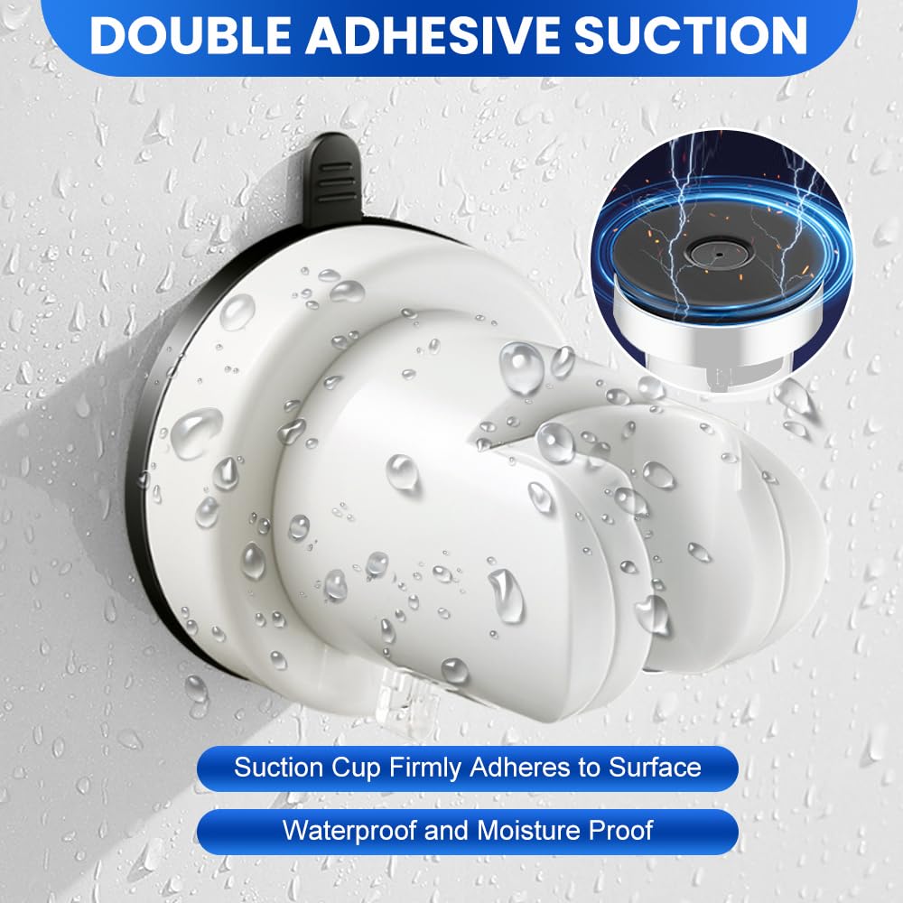 HMCEY Soporte Alcachofa Ducha Ventosa,Sujeta Alcachofa Ducha Pared Sin Taladro,Soporte Cabezal Duchas de Baño Universal,Shower Head Holder para Fijar y Ajustar Los Cabezales de Duchas - Blanco - 5