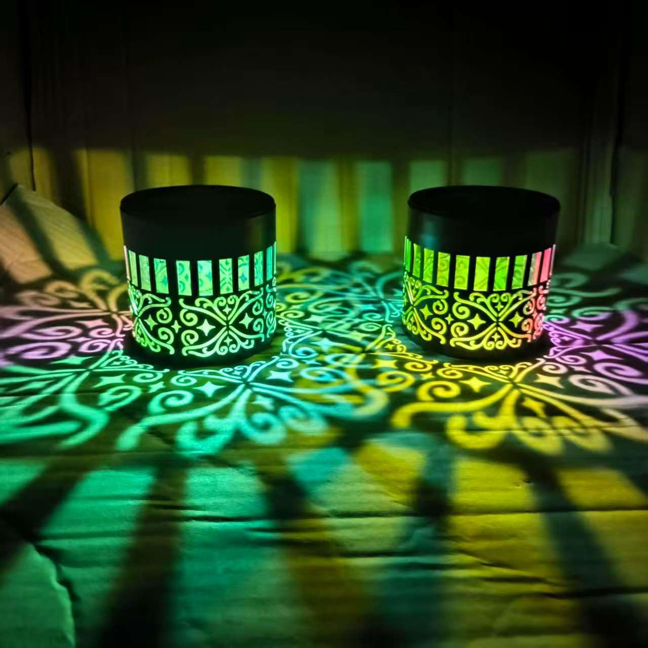 2 Pack Solar Wall Lights Outdoor, 7 Colour Changing Decorative Projection
