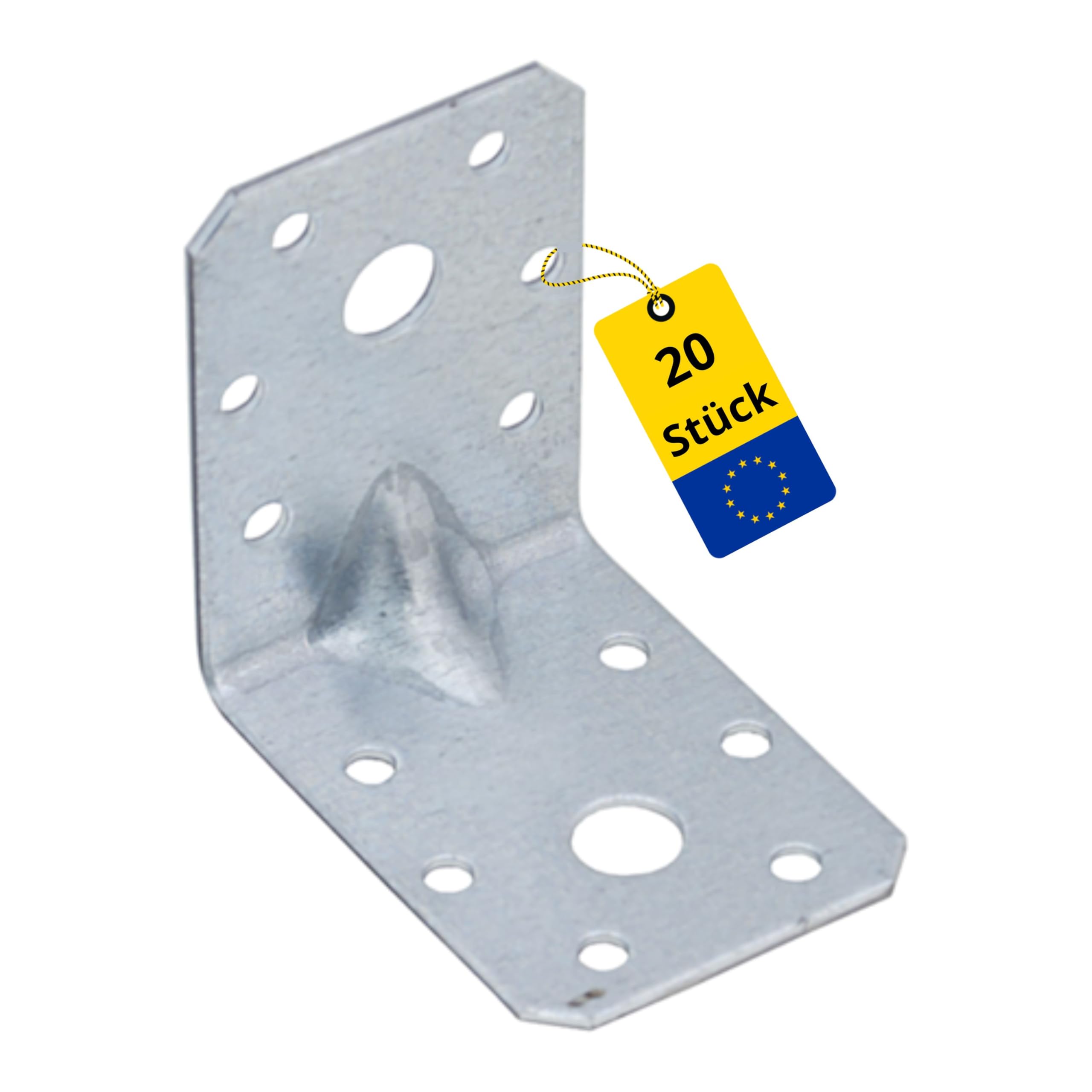DMX - Winkelverbinder mit Sicke 20er-Pack 60x60x45 - Schwerlastwinkel - Holzverbinder - Metallverbinder für Holz - Lochblech - Verzinktes Blech 2,0mm - Stahlwinkel - Montagewinkel KPL