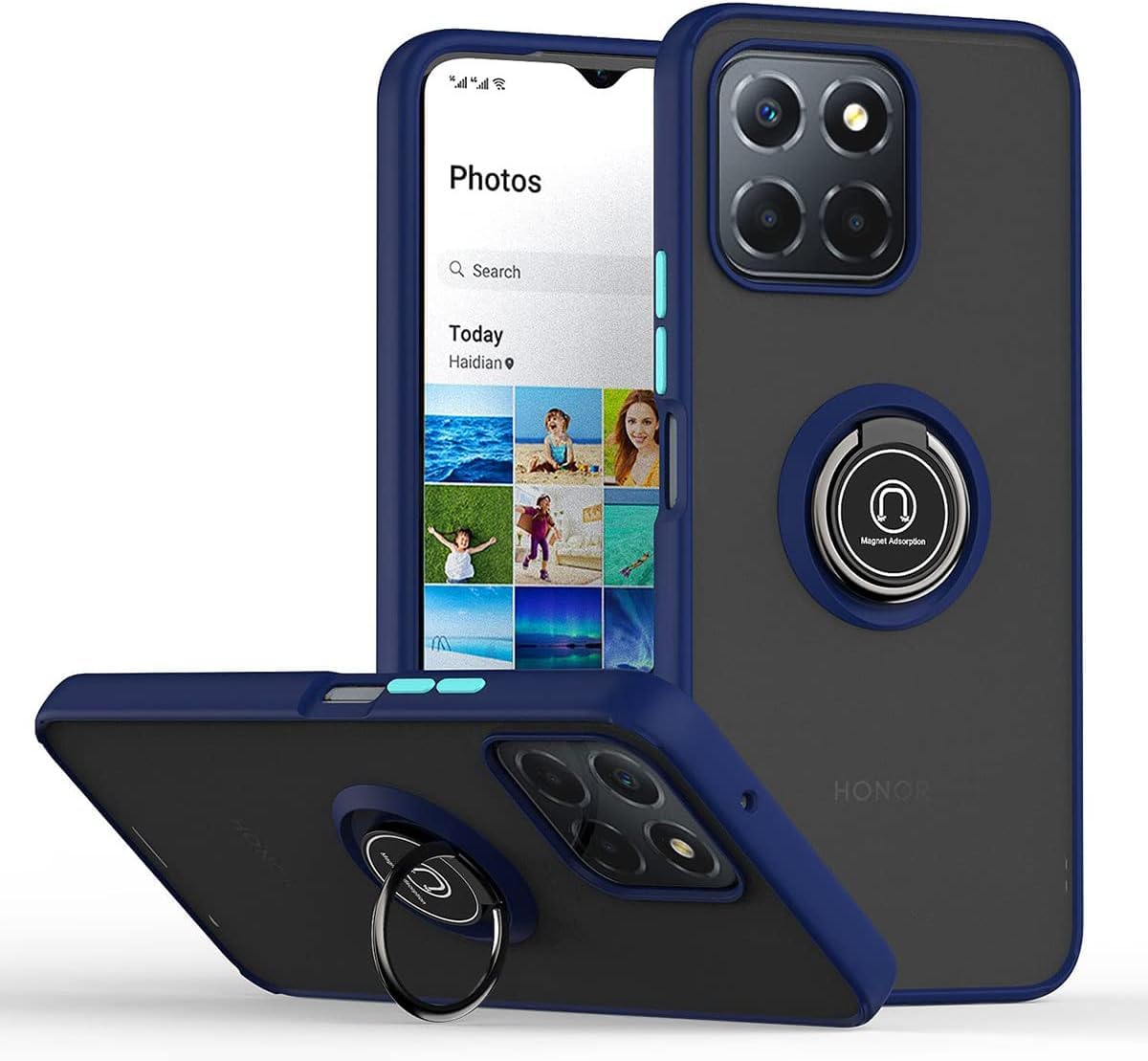 Zubitech Case For Honor X7c Rotational Metal Ring Grip Kickstand Cover Magnetic Car Mount Holder Case Shockproof Anti Fingerprint Case for Honor X7c (Blue)