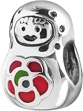 Materia #1052 925 Silver Matryoshka Element Partly Enamelled Charm Bead Matryoshka Doll for European Beads Bracelet, Sterling Silver Glass, No Gemstone