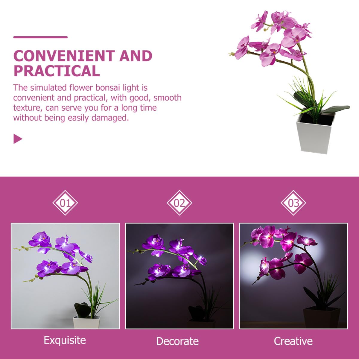 LED Orchideen Blumenlicht mit 9 LEDs, Faltbaren Zweigen, Kunststoff
