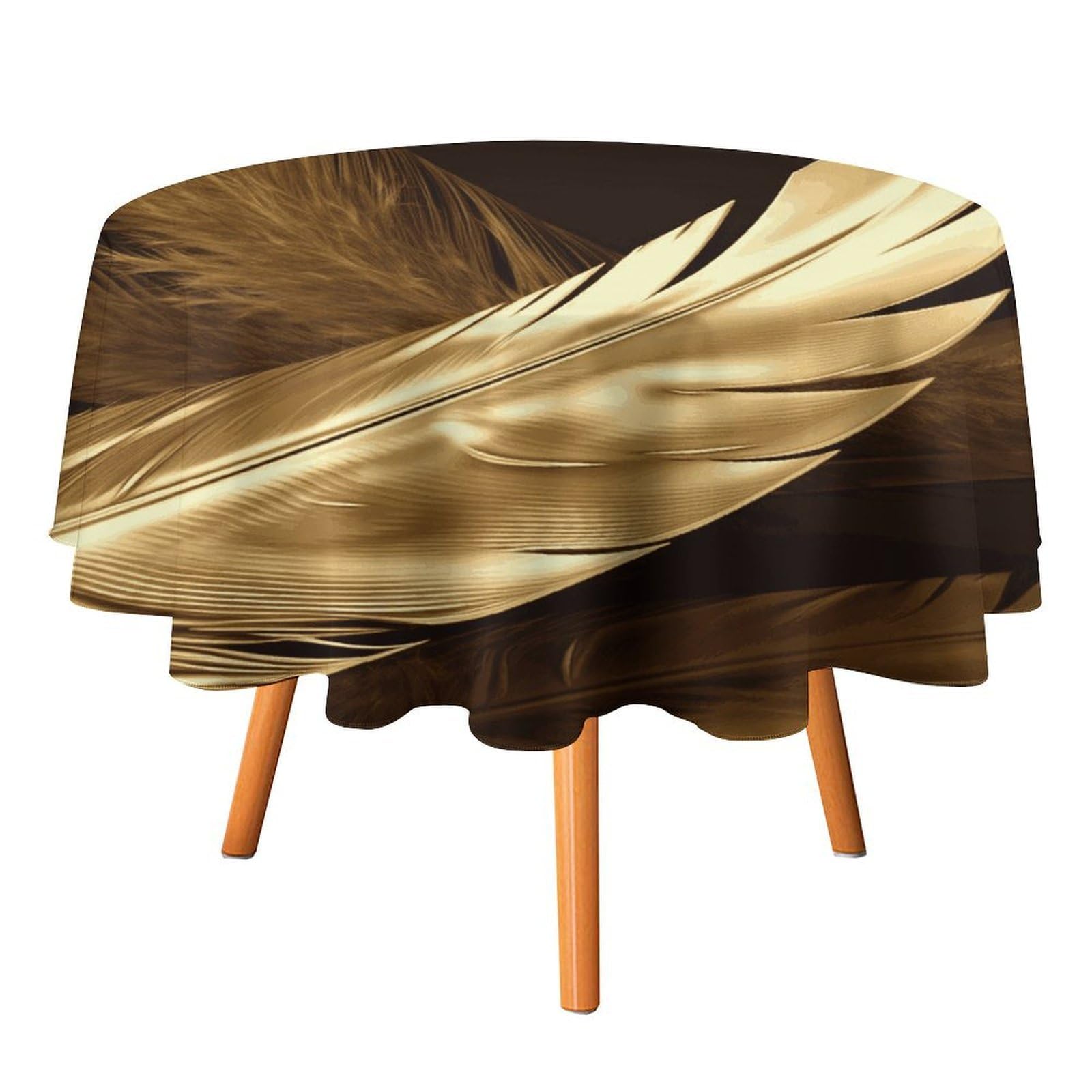Fekiloot Style Golden Feathers Round Tablecloth - Heavy Duty And Washable,Polyester Decorative Fabric Table Cover,Tablecloths For Kitchen Dining, Wedding, Birthday Party70x70in