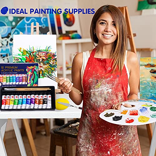 Image of TBC The Best Crafts 12 Colors(12 x 12ml) Acrylic Paint Set for Professional Artists, Adults. Rock Painting, Clay Paint, Canvas, Fabric Paint Arts and Crafts Supplies & Student School Art Essentials