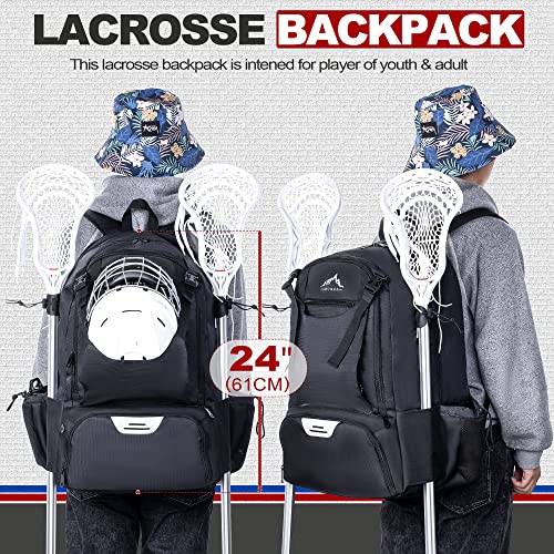 GoHimal Lacrosse Bag Extra Large Lacrosse Backpack with Tow Stick Holder (Black)