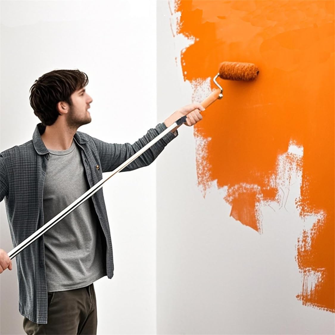 Rouleau de peinture Prolongation de manche en acier inoxydable télescopique en 5 parties avec adaptateur conique pour rouleau de peinture, outils de nettoyage, 40 cm - 180 cm