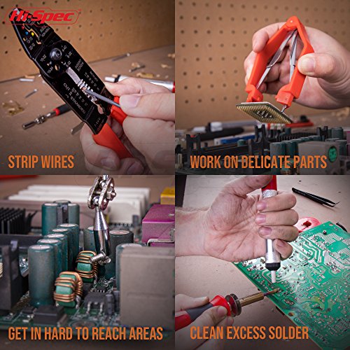 Hi-Spec 60 Piece Electronics Electrical Engineer Tool Kit with 30W Soldering Iron, Desoldering Pump, Wire Crimper, Stripper, Cutter, Magnetic Ratcheting Screwdriver and Bits, IC Extractor Tool in Case