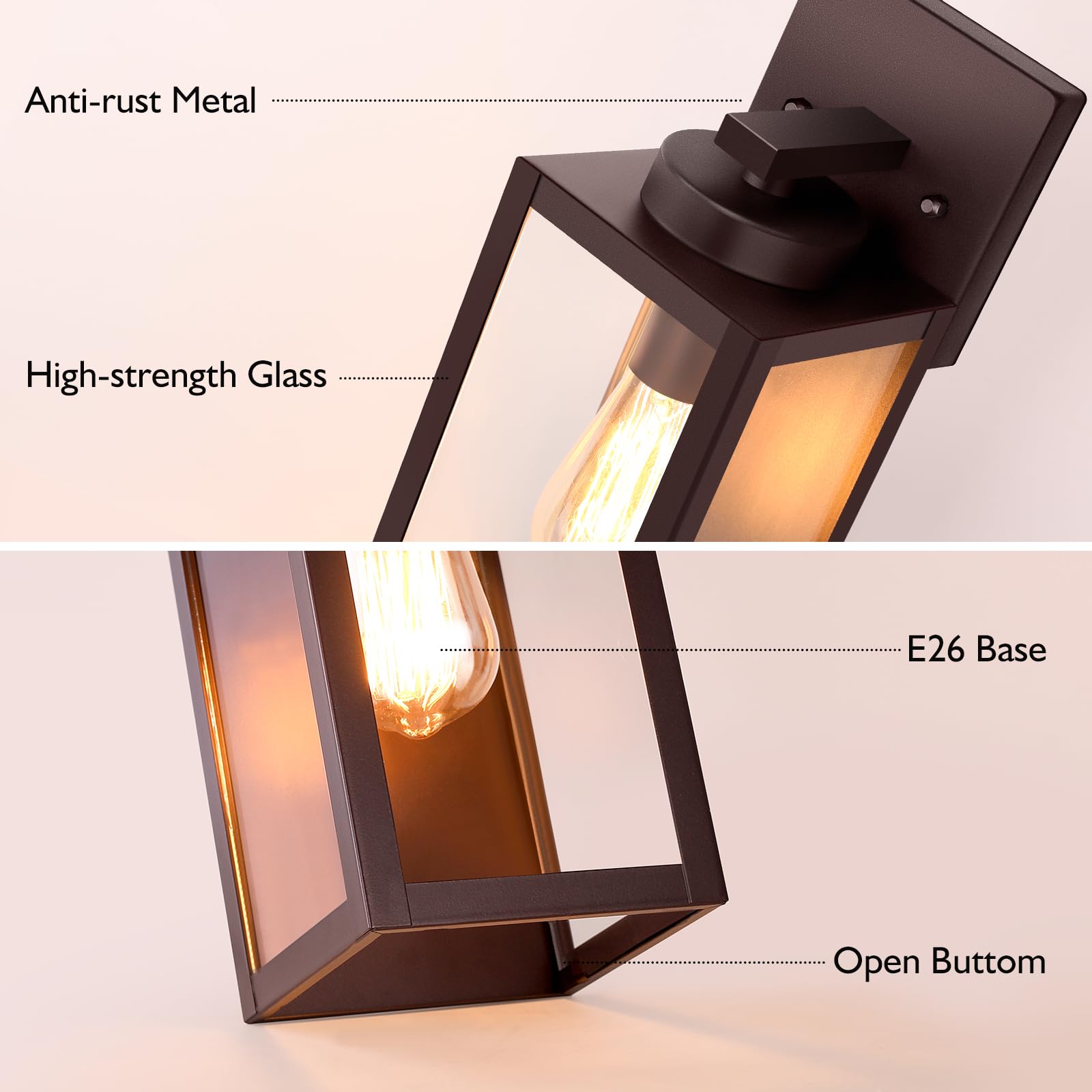 BesLowe Outdoor Wall Light Fixtures, Exterior Waterproof Wall Lanterns, Brown Porch Sconces Wall Mounted Lighting with E26 Sockets & Glass Shades, Modern Wall Lamps for Patio Front Door Entryway
