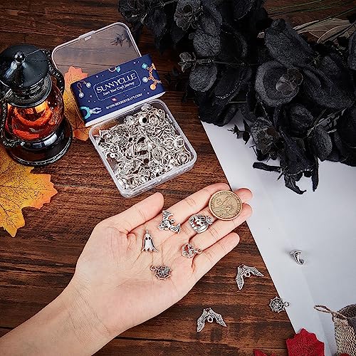 SUNNYCLUE 1 Box 72Pcs 12 Style Skull Charms Pumpkin Charm Bulk Halloween Skeleton Bone Spider Hat Magic Gothic Charm for Jewelry Making Charms DIY Earrings Bracelet Necklace Craft Treat or Trick Gift - Image 3