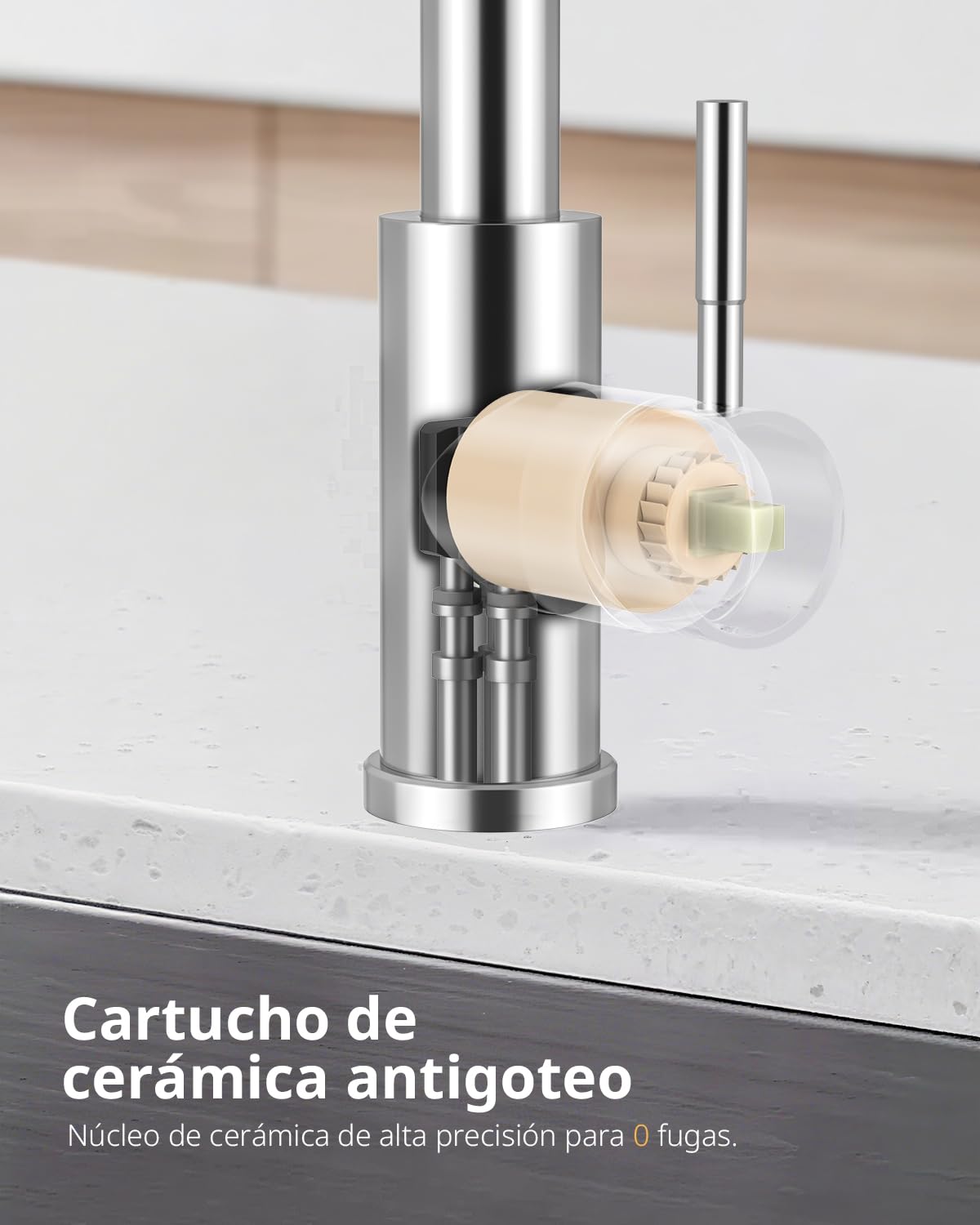 Hiqufet Grifo de Cocina Monomando: Diseño de Arco Alto, Brazo Extraíble con 3 Modos y Giro 360°, Cromo Pulido