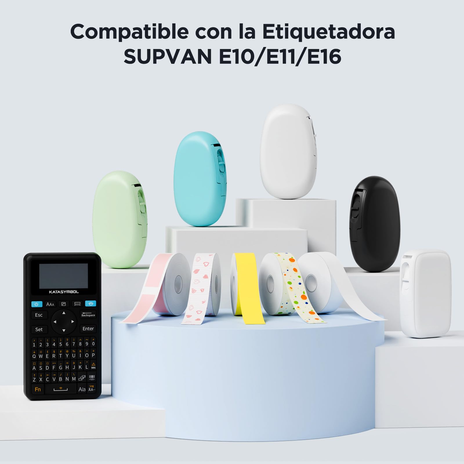 SUPVAN KATASYMBOL E10/E11 Impermeabilización Térmica Etiquetas Adhesivas, 2 Rollos, 15 mm × 6 m Etiquetas Continuo (Negro sobre Blanco)