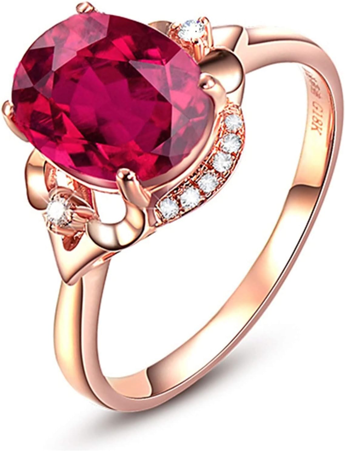 18K Rose Gold Ring, Ruby with Diamond Solitaire Ring, Engagement Rings, Birthday Gifts | Valentine Gifts for Women