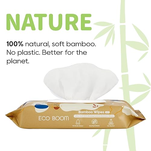 Miniatura 4 de ECO BOOM Toallitas de bambú para bebé, naturales, 100% a base de plantas y sin fragancia, sin perfume y seguras para pieles sensibles, 99% de agua,