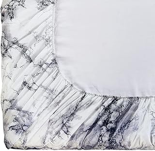Vaulia Lightweight Microfiber Sheets, White Marble Pattern, King Size (1 Fitted Sheet, 2 Pillowcases)