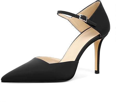 Eldof Womens Closed Pointed Toe Heels Ankle Strap Pumps Stiletto High Heel Buckle DOrsay Sexy Party Fashion Dress Shoes 3.5 Inches