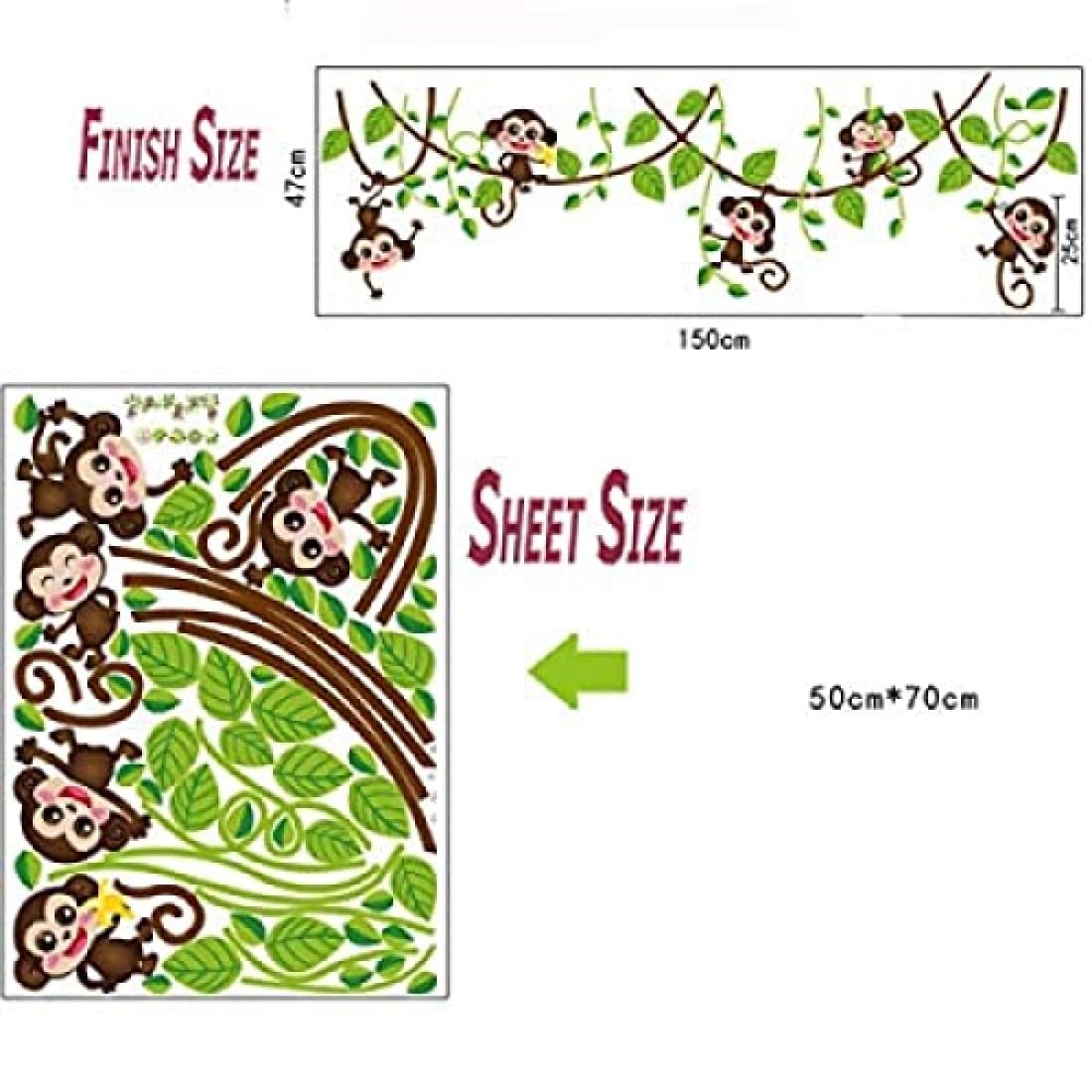 JAAMSO ROYALS 'Monkey Wall Stickers for Wall Stickers for Kids, Wall Stickers for Kids Room, Kids Wall Stickers Wall Sticker (PVC Vinyl, 70 cm X 50 cm)