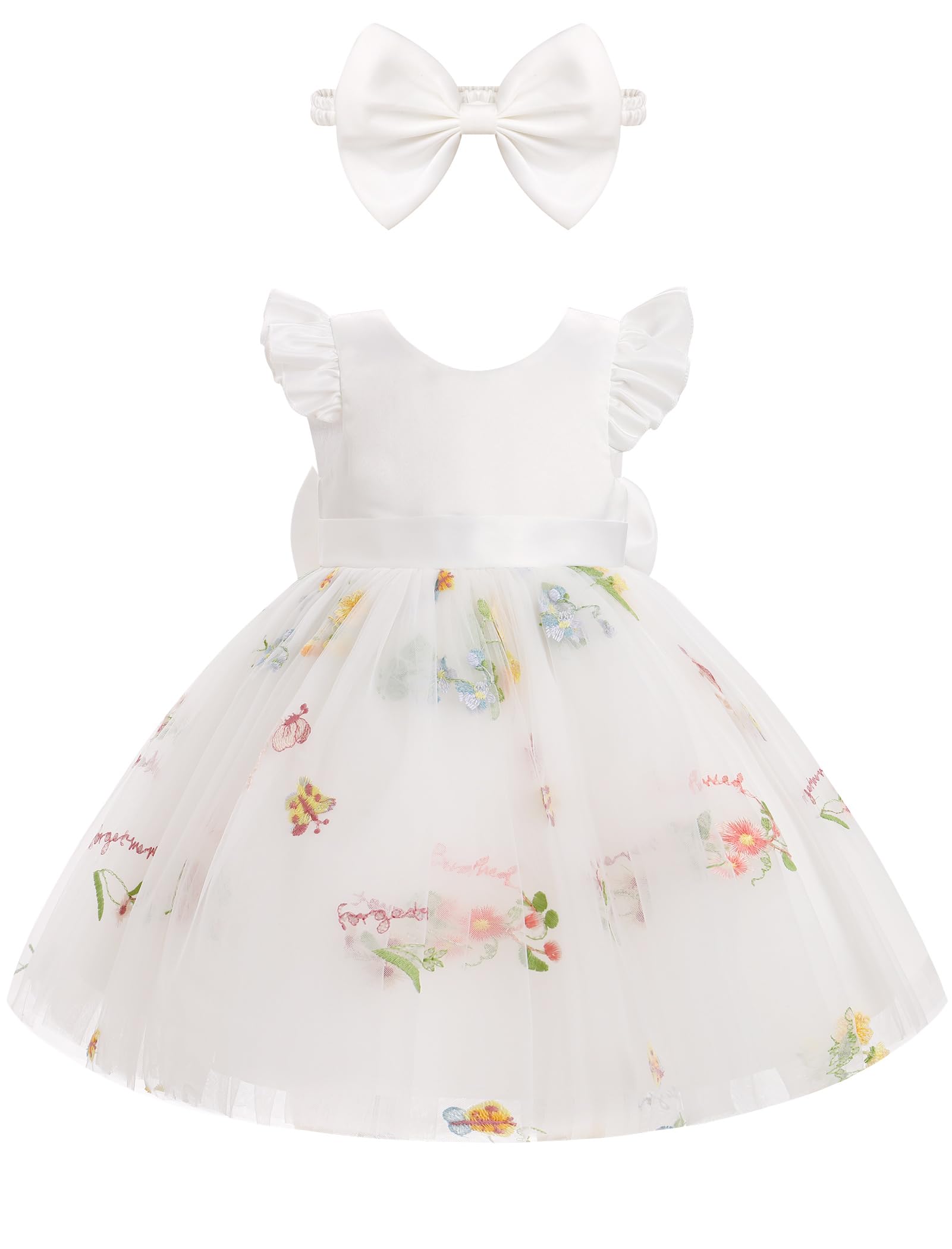 IDOPIP Robe Fille Tulle Noeud Papillon - Plissé Cœur Fête Anniversaire 4 à 10 Ans