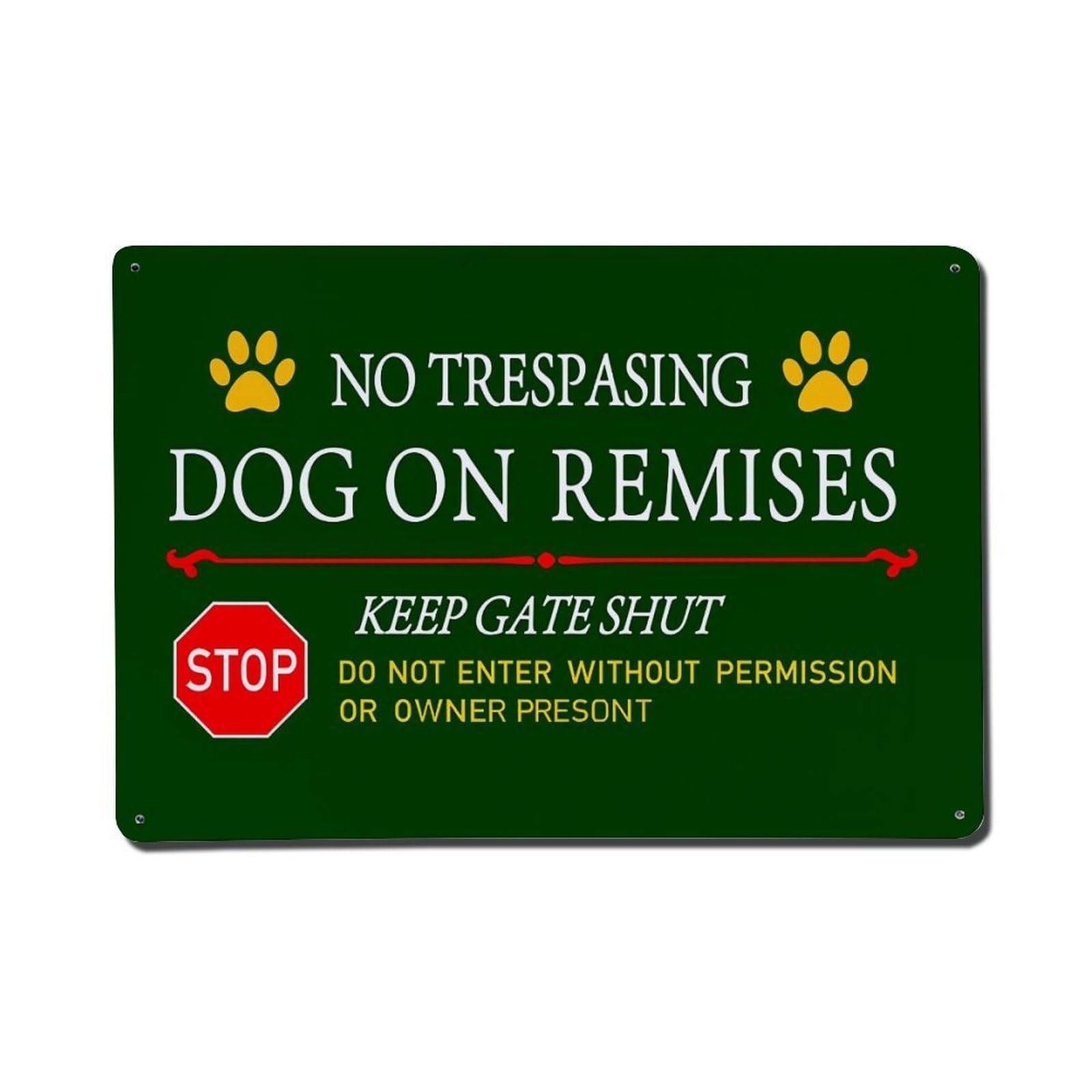 No Trespassing Dog On Remises Keep Gate Shut Stop Tin Sign Vintage Metal Poster, Home Bar Garage Man Cave Cafe Indoor & Outdoor Wall Decoration 8x12Inches