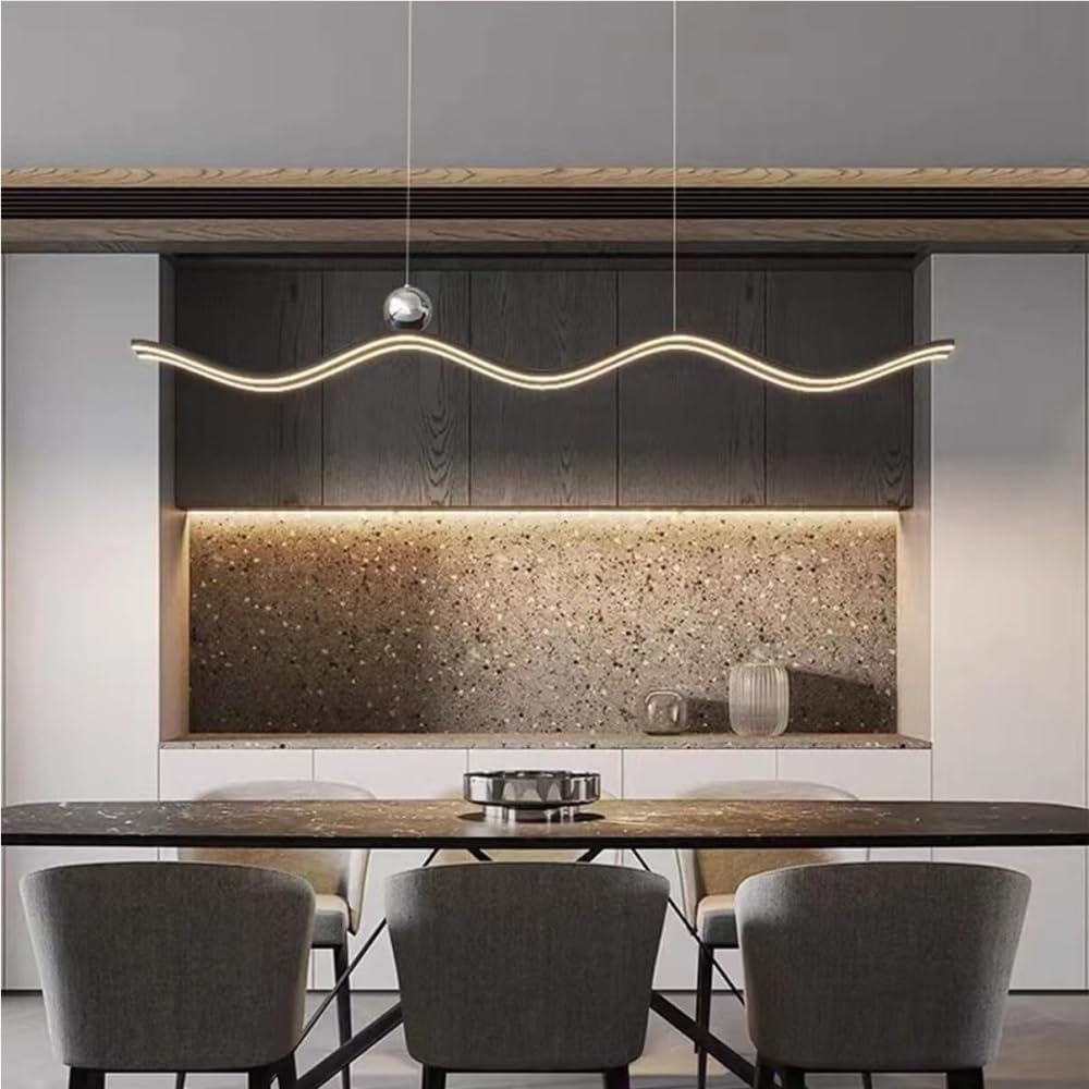 Wave Aluminum Linear Pendant Lights Dimmable LED Hanging Lamp Adjustable Kitchen Island Chandelier for Dining Table Living Room