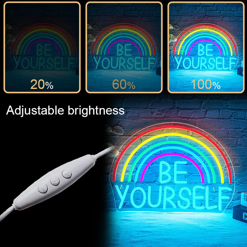 Image of WLHOPE Be Yourself Neon Sign Be Yourself Neon Signs for Wall Decor Rainbow Neon Lights Classroom LED Light Up Sign for Bedroom Bookstore Reading Room Library Study Room Decoration