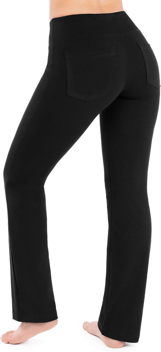 Nirlon Cotton Straight Leg Yoga Pants Back Pockets-CottoNIR