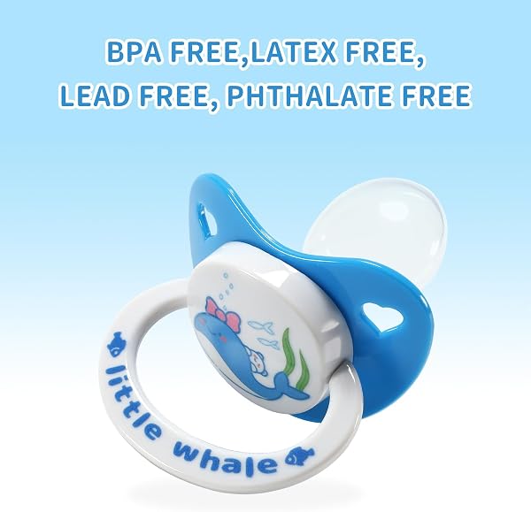 CutiePlusU Adult Schnuller mit großem Schild & Silikon-Sauger – BPA-frei, mit süßen Motiven für Stressabbau und Entspannung - Little Whale - 3