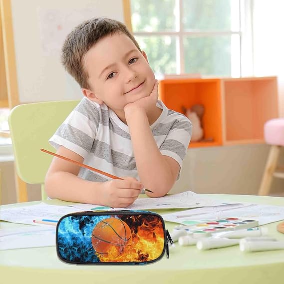 Basketball Printed Pencil Case, Large Capacity Pencil Pouch, Pencil Bag with Zipper Compartment, Boy's Multifunction Stationery Bag for Back to School Students