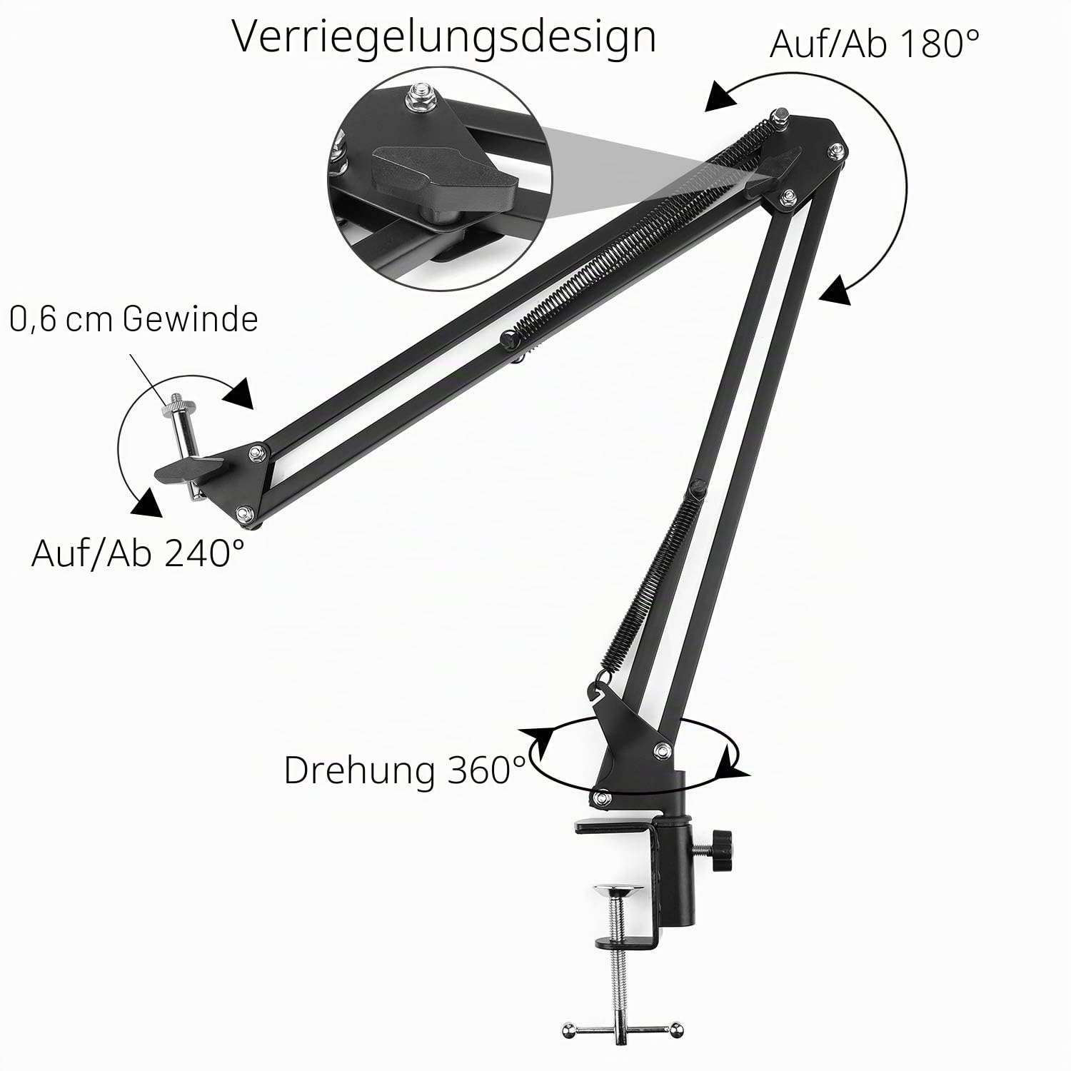 Handy Gelenkarmhalterung Chromlives Overhead Stativ Handy mit Smartphone Klemme 1/4‘’ Schraube Halter Schwarz Schwanenhals Smartphone Ständer Bett Verstellbar Halterung Tischklemme