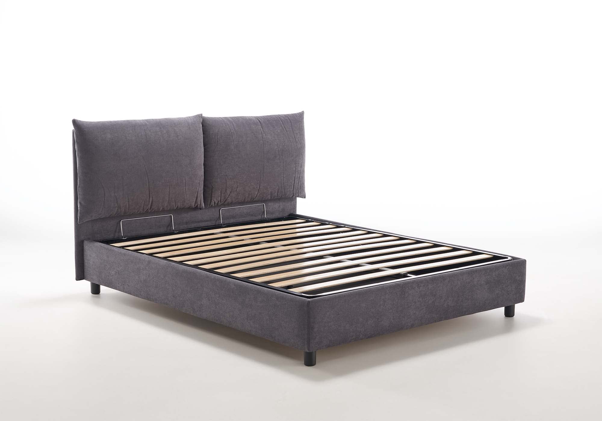 EVERGREENWEB - Letto Matrimoniale con Moderno Box Contenitore e Rete a Doghe in Legno 160x195 cm Elegante Testiera con Doppi Cuscini Tessuto Ghiaccio Imbottito SFODERABILE Ideale per Camera da Letto