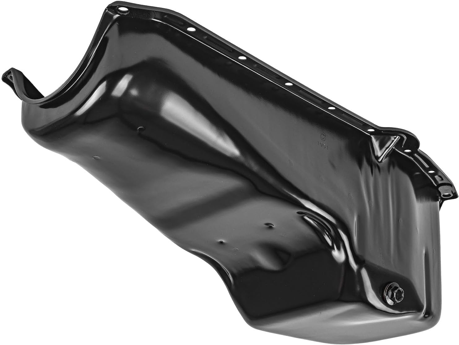 JEGS Stock Replacement Oil Pan | Fits 1955-1979 Small Block Chevy Engines | 4 Quart Capacity Plus Filter | Attaches With 18 Bolts | Black Steel