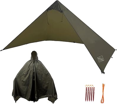 Onewind Lightweight Poncho Shelter, Solitary Shelter Cape Silnylon Emergency Survival Shelter Ultralight Minimalist Shelter for Camping Hiking Backpacking Bug Out Bag