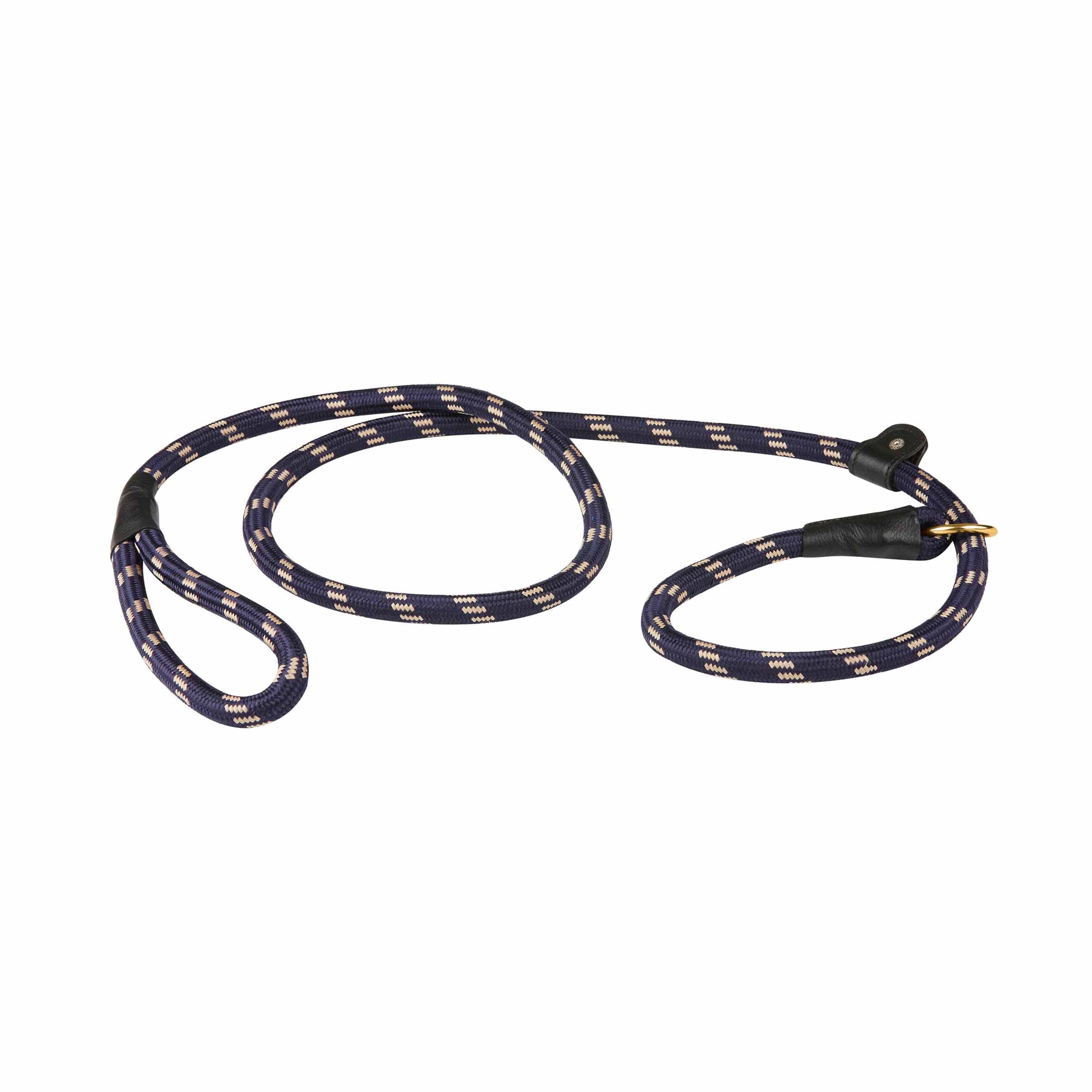 WeatherBeeta Rope Leather Slip Dog Lead, Navy/Brown, Large