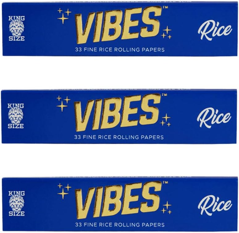 Vibes Rolling Paper - Rice King Size Booklet 33pc | 3 Pack, Crafted from Slow Burning Rice and Arabic Gum - Chlorine Free Technology for Extended Sessions