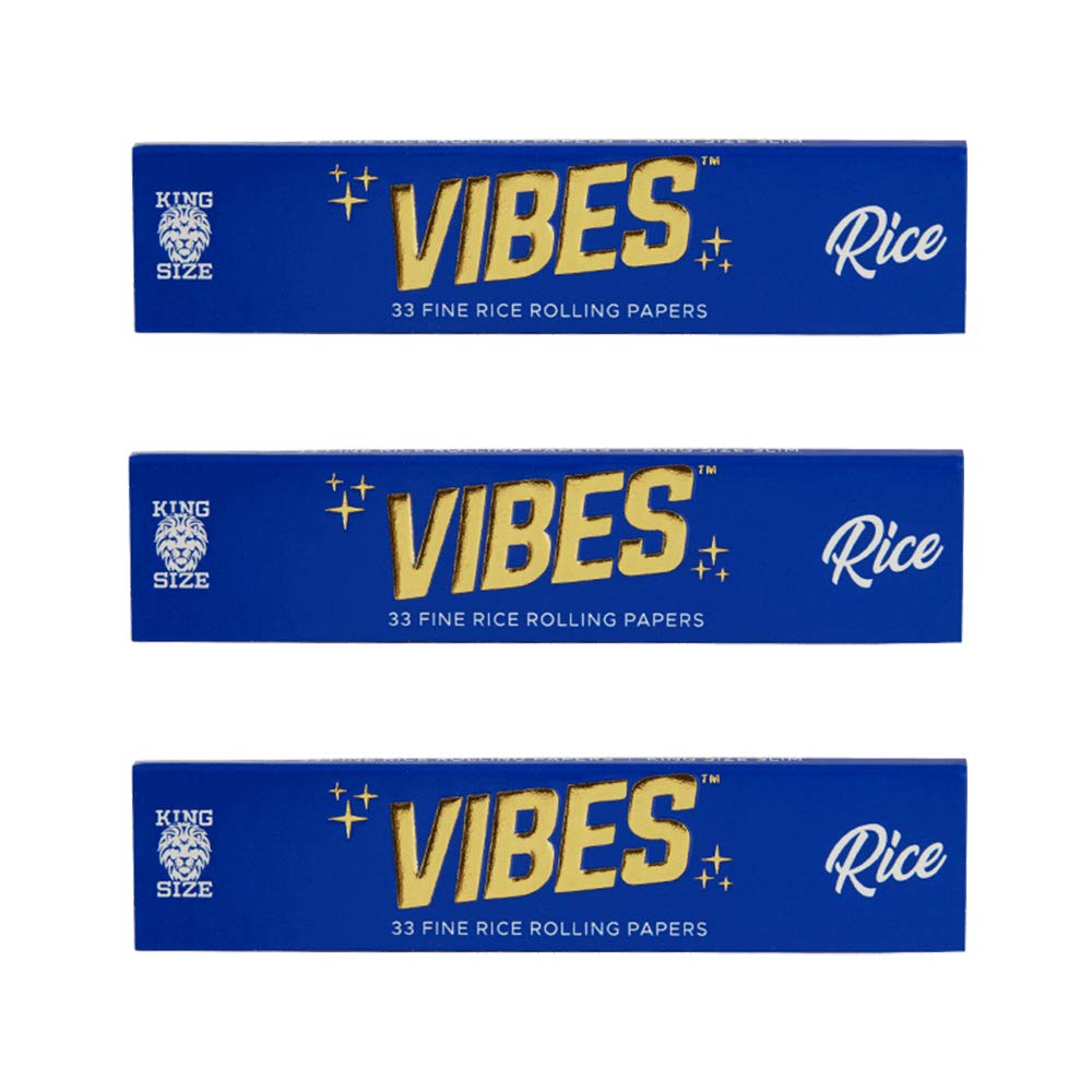 Vibes Rolling Paper - Rice King Size Booklet 33pc | 3 Pack, Crafted from Slow Burning Rice and Arabic Gum - Chlorine Free Technology for Extended Sessions