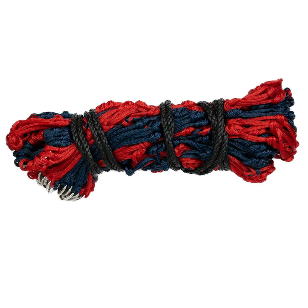 GS Equestrian 50" Haynet โ Small Hole (2") Slow Feed Hay Net for Horses โ Durable HDPE, 22 Rings, Reduces Waste for Stable, Field & Travel (Navy/Red, 50")