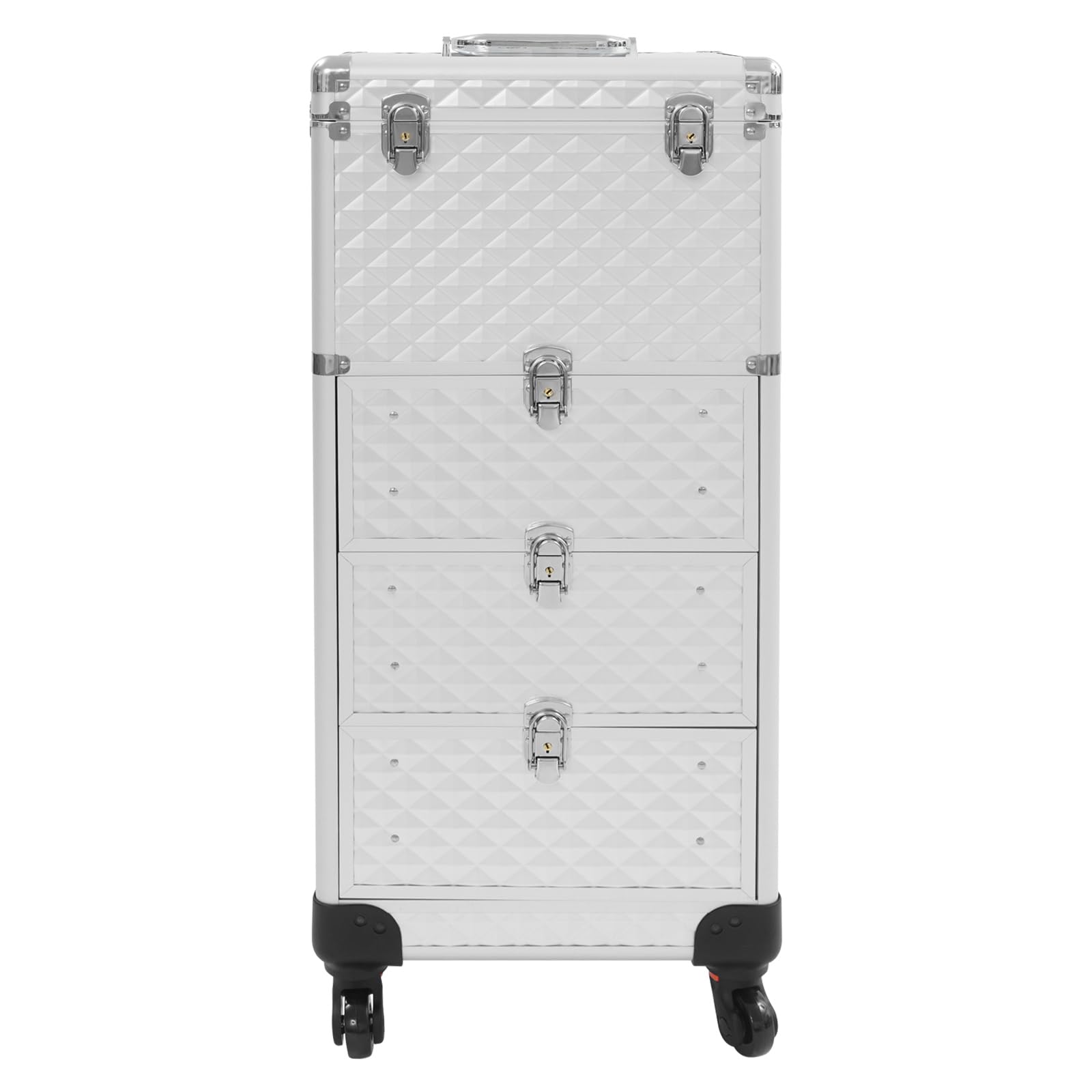Valigia per trucco, valigia per trucco, per donna, con 3 cassetti e serratura di sicurezza, in lega di alluminio, 4 ruote, ideale per truccatori, trucco da sposa e professionisti, argento, 34*27*107cm