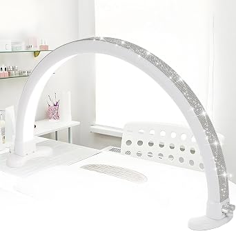 Half Moon Light for Nail Desk, 29 Inch Nail Light, Super Bright Nail Tech Light, Manicure Desk Lamp, 180  All Round Lighting Nail Table Lamp for Beauty Eyelash Tattoo Craft