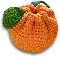 Feovino Tangerine Shaped Crochet Coin Purse - Handmade Drawstring Pouch for Earbuds, Coins, Jewelry - Cute Gift for Women Girls