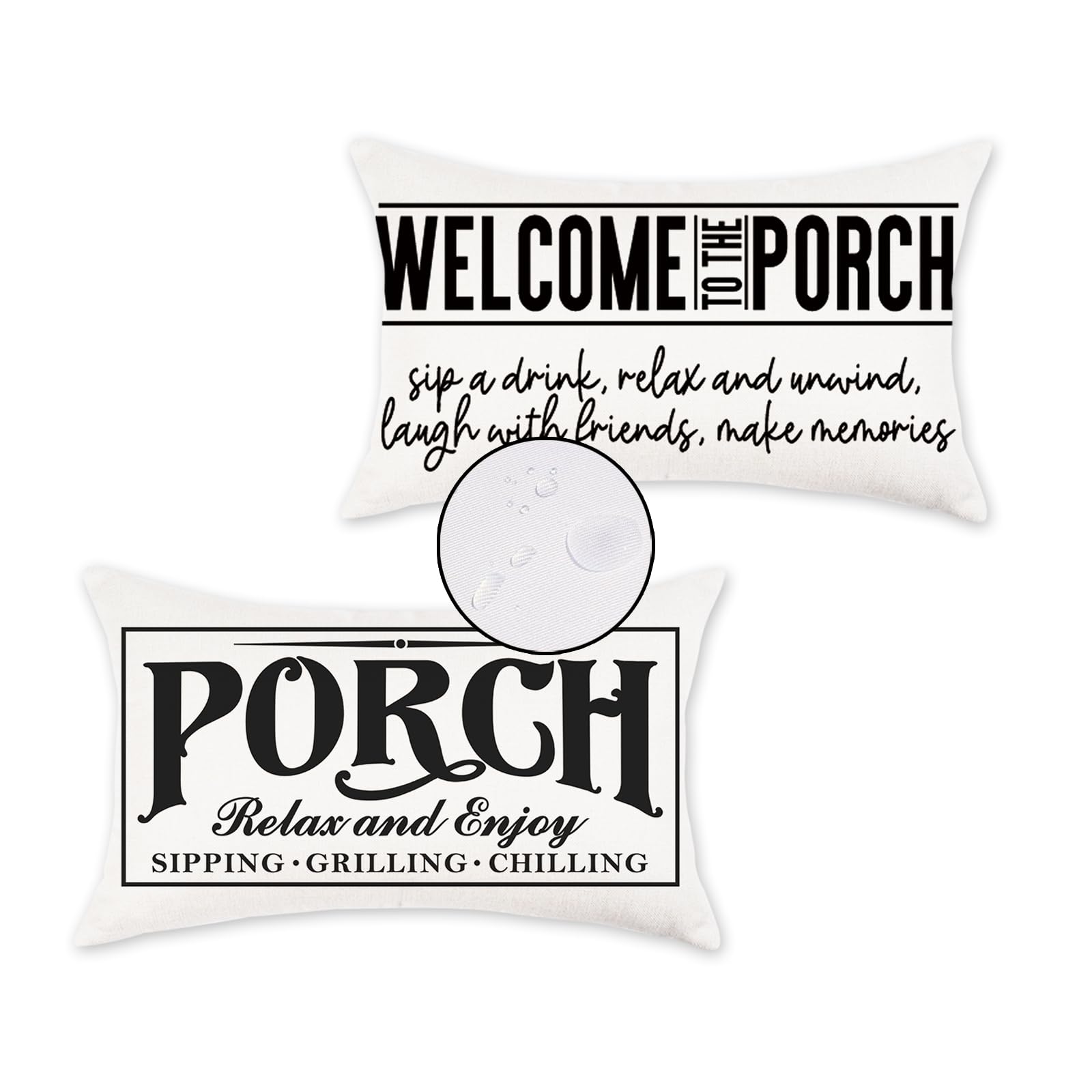 HOMFREEST Welcome Porch Outdoor Pillow Covers 12x20 Inch Waterproof White Decorative Throw Pillows for Patio Furniture Garden Cushion Case Bench Decor