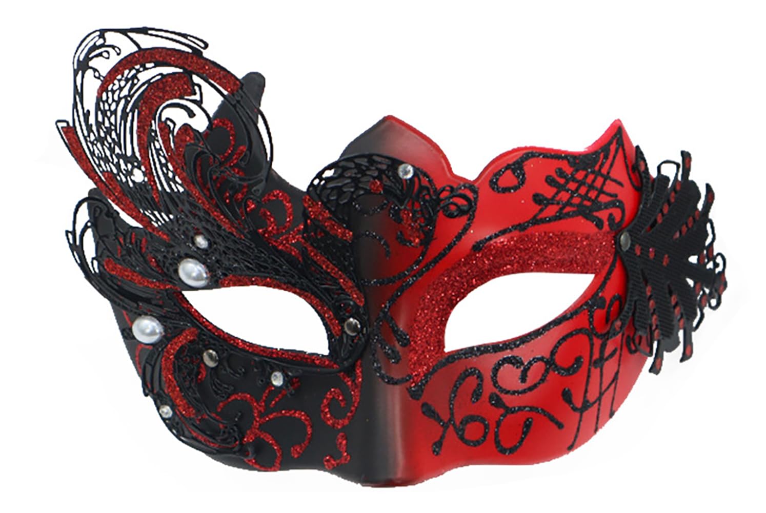 AZYOUNG 2025 Women's Masquerade Half Face Mask Retro Painted Swan Iron Mask (red)