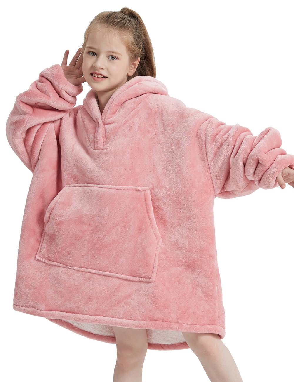 NAFLEAP Wearable Blanket Kids Hoodie Oversized Fleece Sherpa Christmas Sweatshirt Gift for Girls