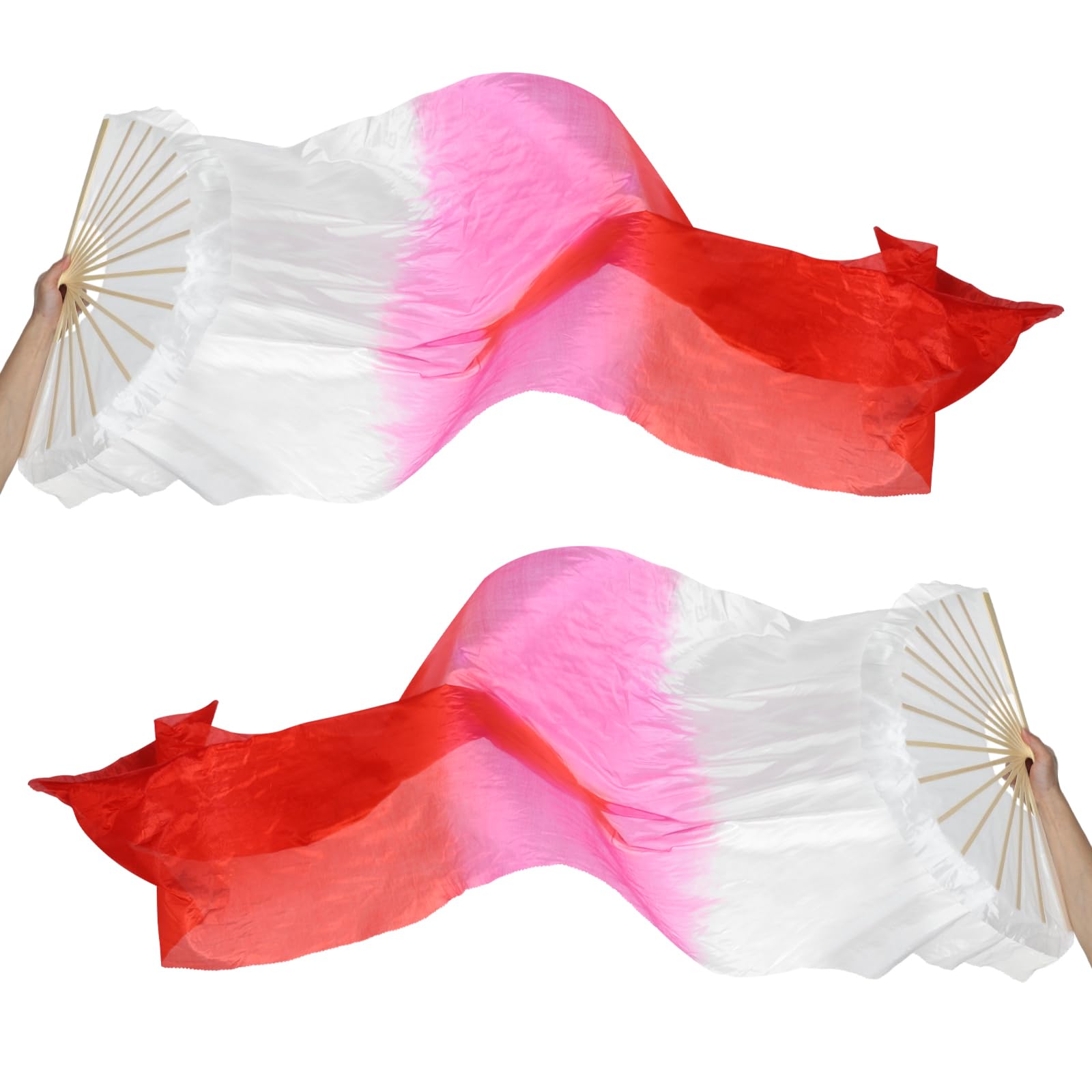 PATIKIL 16 Fan Belly Dance Silk Fan Veil 59"