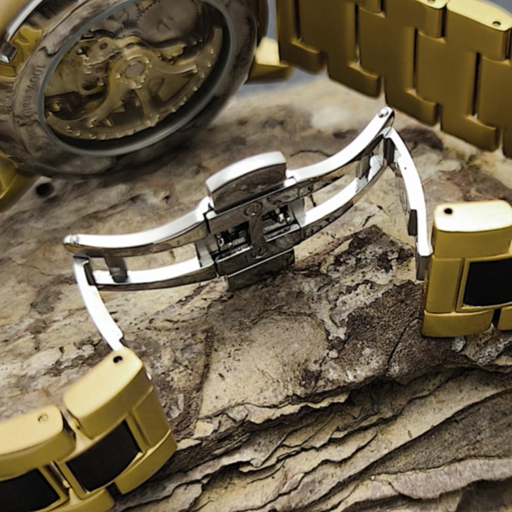 Holzwerk Automatik Herren-Uhr Öko Natur Holz-Uhr Holz Armband-Uhr Schwarz Gold Analog