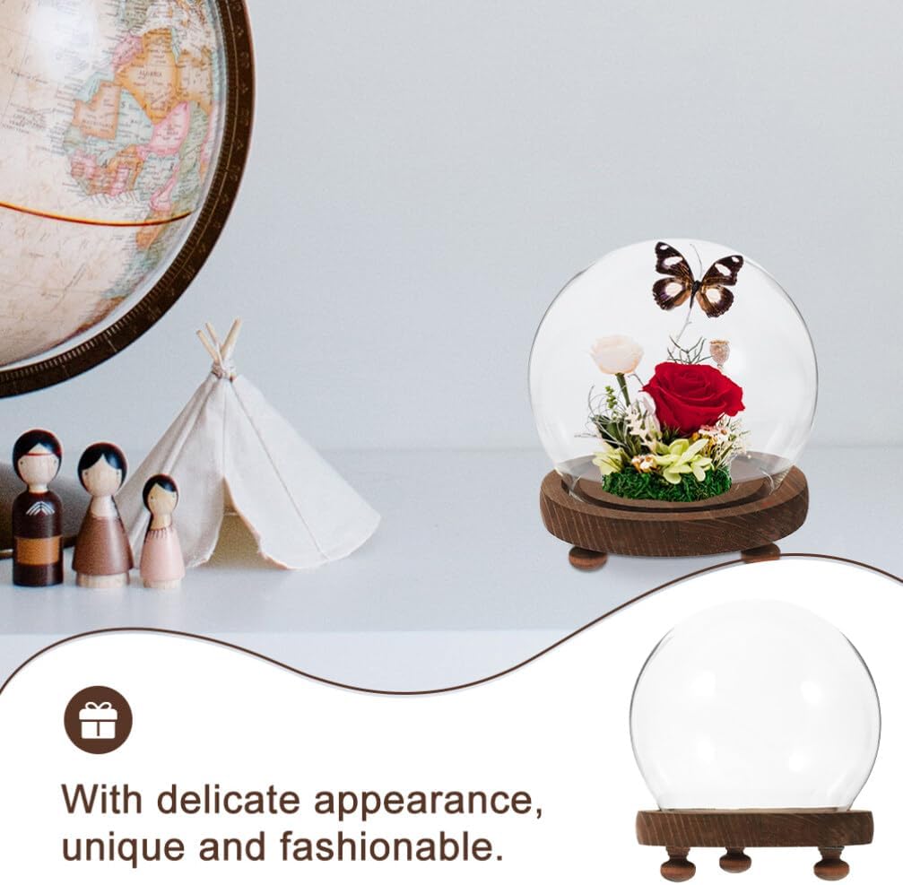 MAGICLULU Clear Glass Cloche Dome Bell Jar with Wood Base 10cm DIY Snow Globe Kit Craft Keepsake Display Case Terrarium for Preserved Flower Plant Succulent image 2